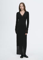 Elegant and intellectual triacetate Tencel blended skin-friendly transparent splicing design V-neck dress