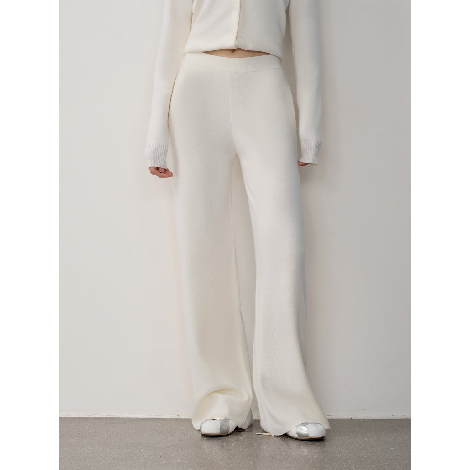 Lazy urban Yangtze Merino wool polo-neck cardigan straight-leg knitted pants suit