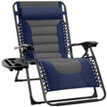 Oversized Padded Zero Gravity Chair, Folding Recliner w/ Headrest, Side Tray - Navy/Gray
