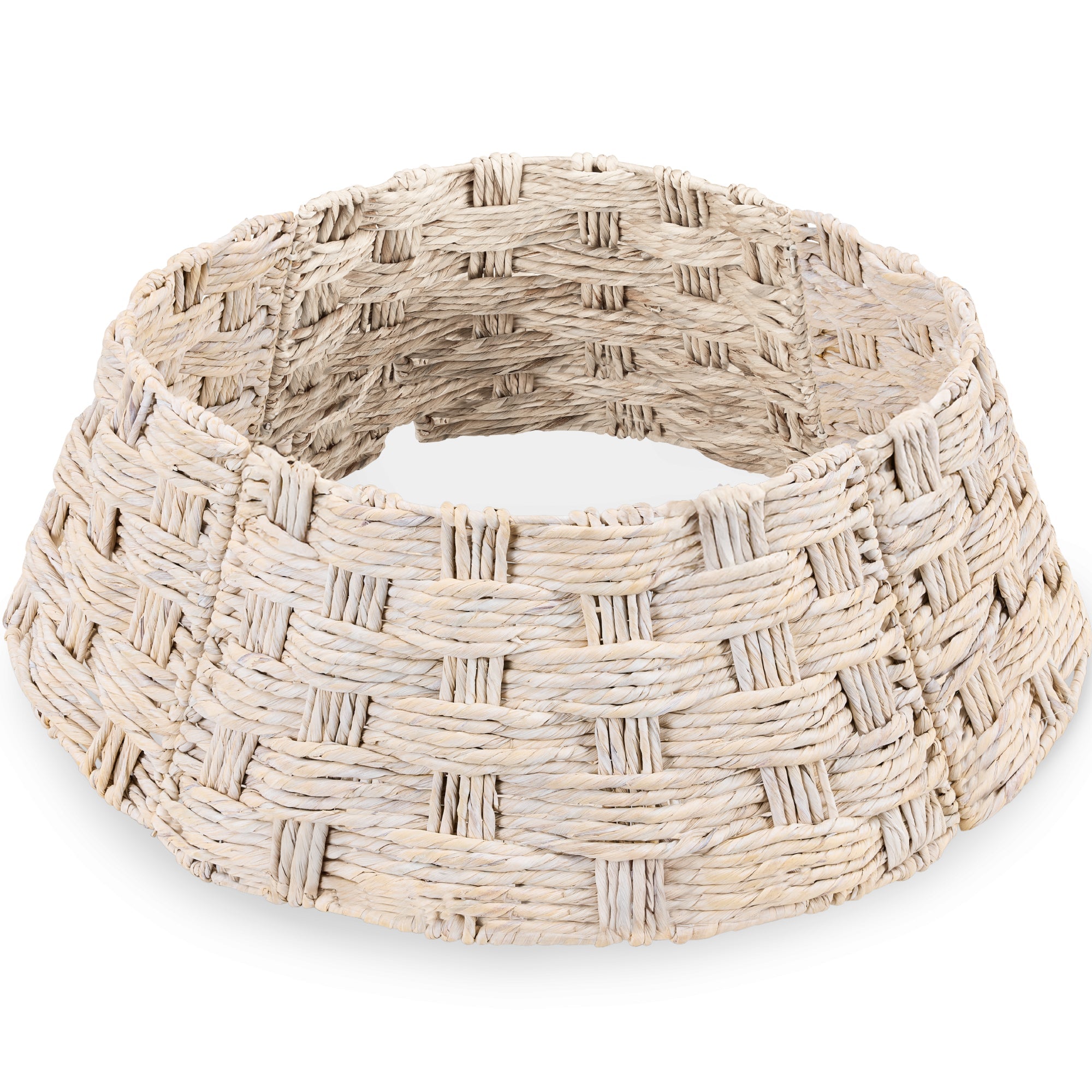 Basket Woven Hyacinth Christmas Holiday Tree Collar - 36in - Transparent White