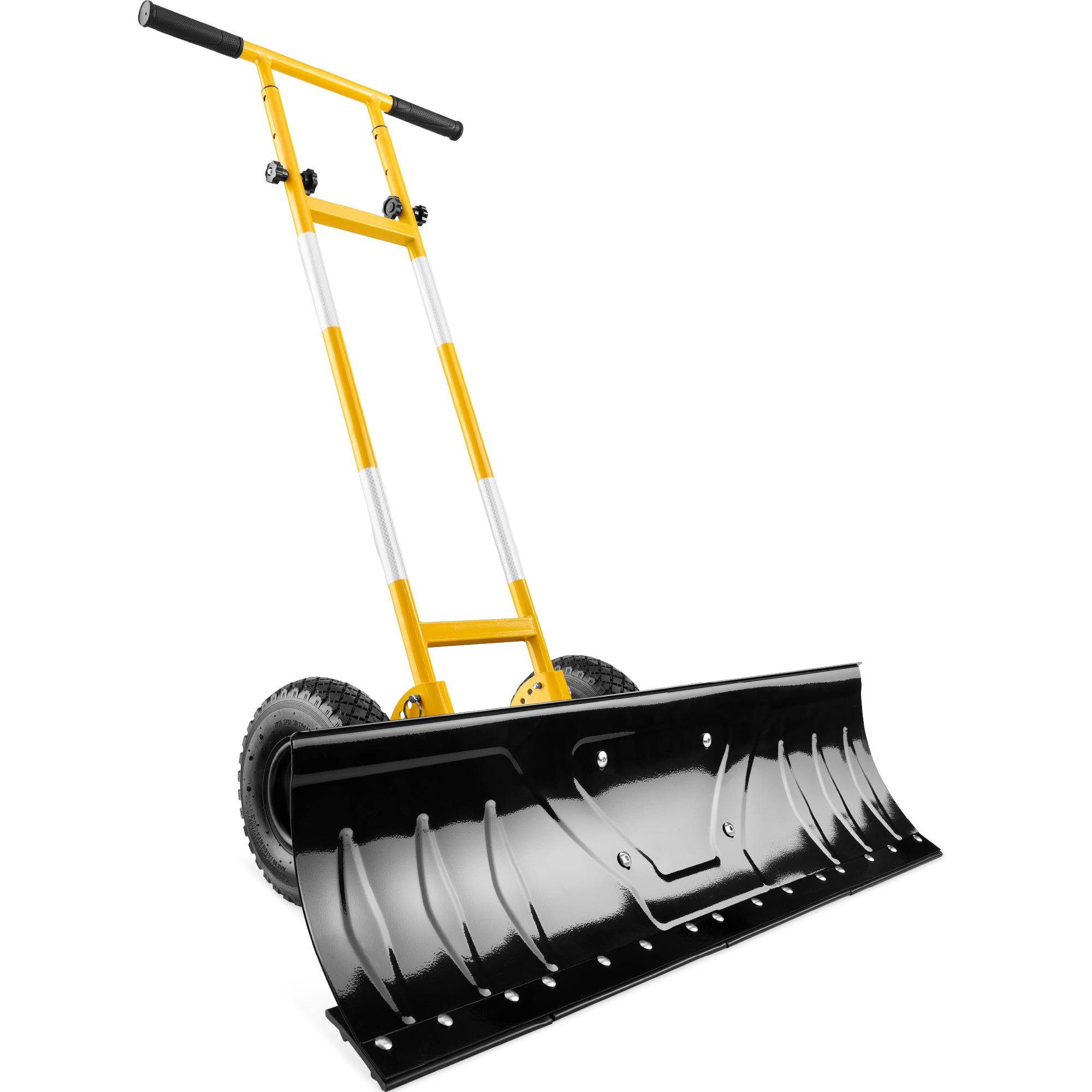 Galvanized Blade 2-Wheel Snow Pusher w/ Adjustable Handle - 36in - Yellow
