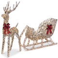 Lighted Christmas Reindeer & Sleigh Outdoor Decor Set w/ LED Lights - 4ft