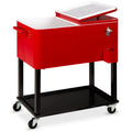 Portable Rolling Cooler Cart w/ Bottle Opener, Catch Tray - 80qt - Red