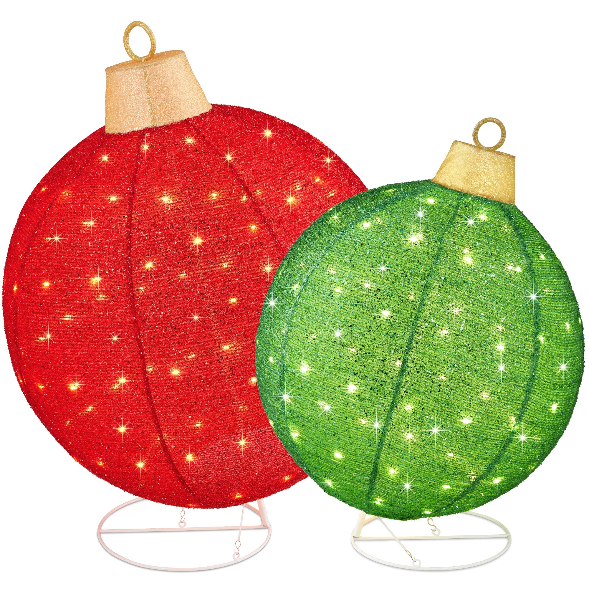 2pc Lighted Pop-Up Christmas Ornaments Decoration w/ 220 LED Lights, Stand - Red & Green