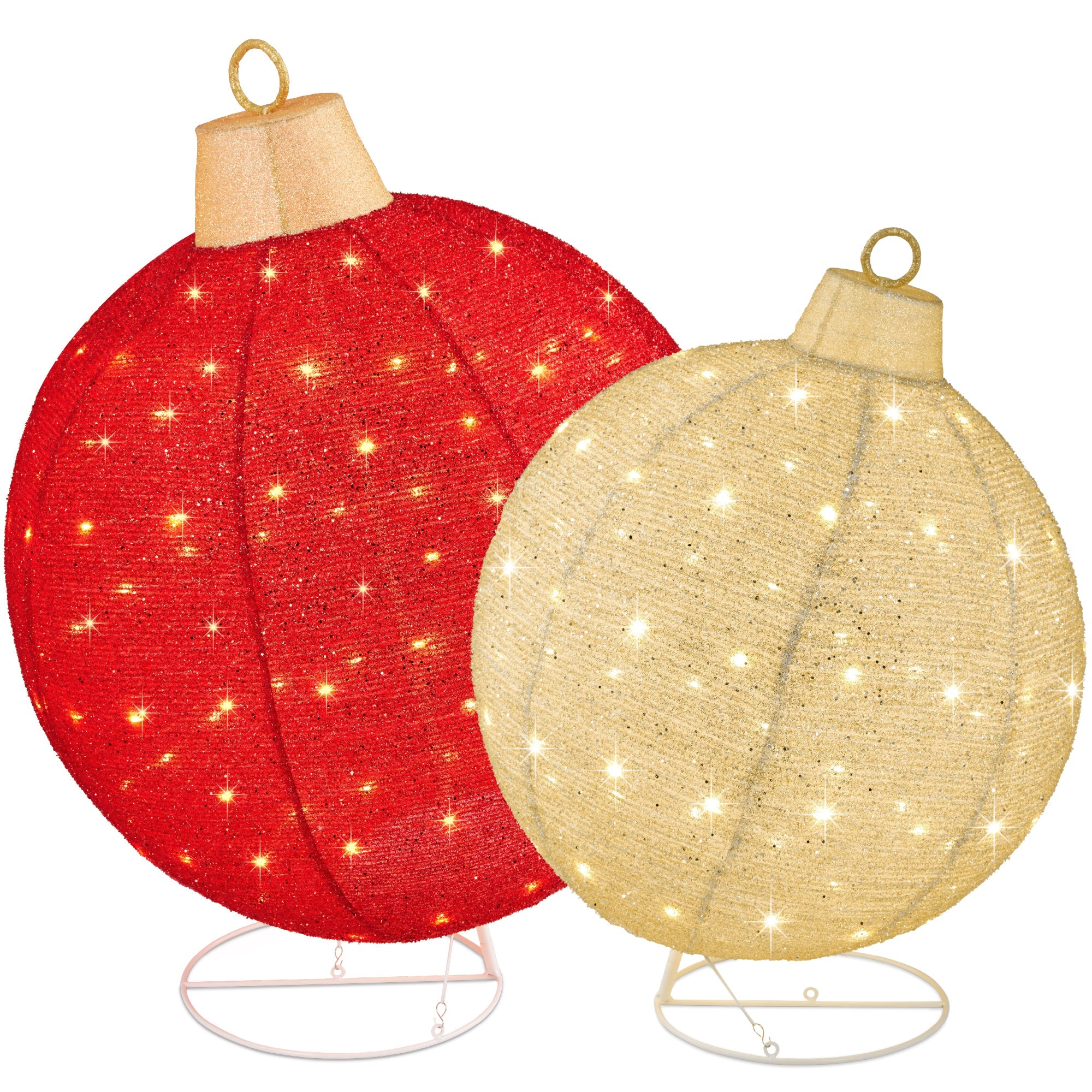 2pc Lighted Pop-Up Christmas Ornaments Decoration w/ 220 LED Lights, Stand - Red & Gold