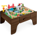 56 Piece Wooden Train Set Table for Kids w/Toy Storage Drawer - Walnut