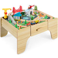 56 Piece Wooden Train Set Table for Kids w/Toy Storage Drawer - Natural
