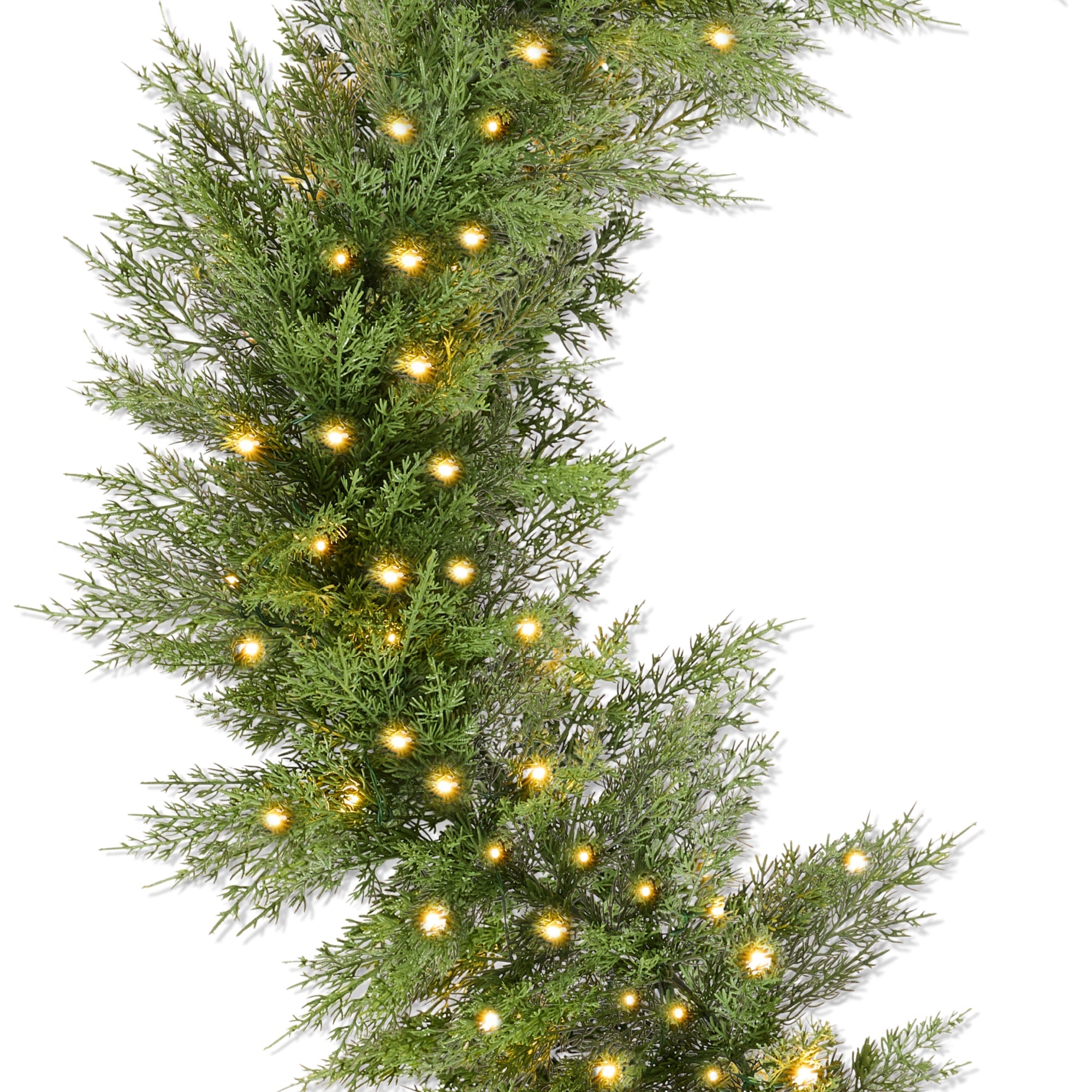 Pre-Lit Cedar Cypress Christmas Realistic Garland w/ Twinkling LEDs - 9ft