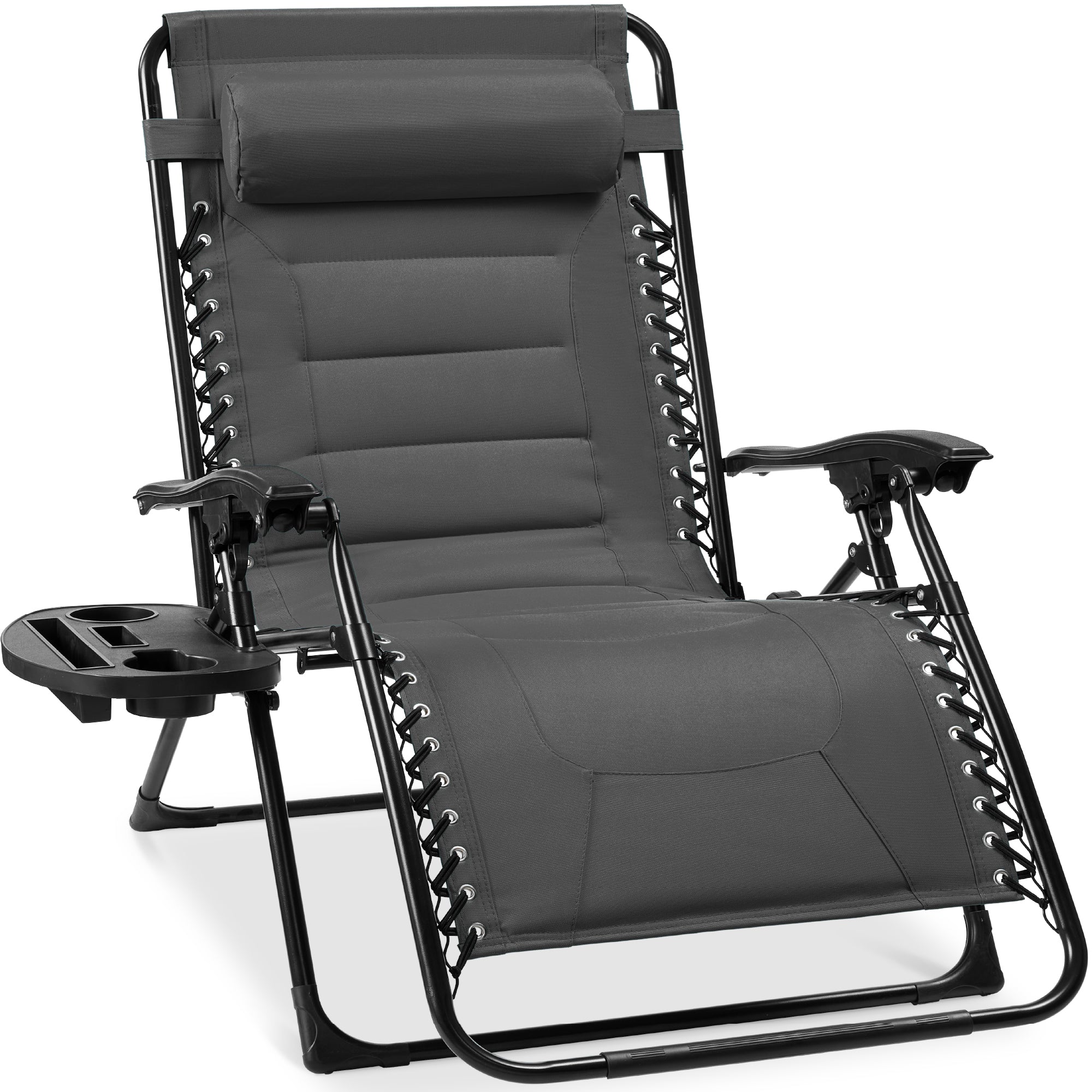 Oversized Padded Zero Gravity Chair, Folding Recliner w/ Headrest, Side Tray - Gray