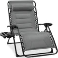 Oversized Padded Zero Gravity Chair, Folding Recliner w/ Headrest, Side Tray - Ice Gray
