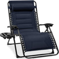Oversized Padded Zero Gravity Chair, Folding Recliner w/ Headrest, Side Tray - Navy Blue
