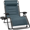Oversized Padded Zero Gravity Chair, Folding Recliner w/ Headrest, Side Tray - Slate Blue