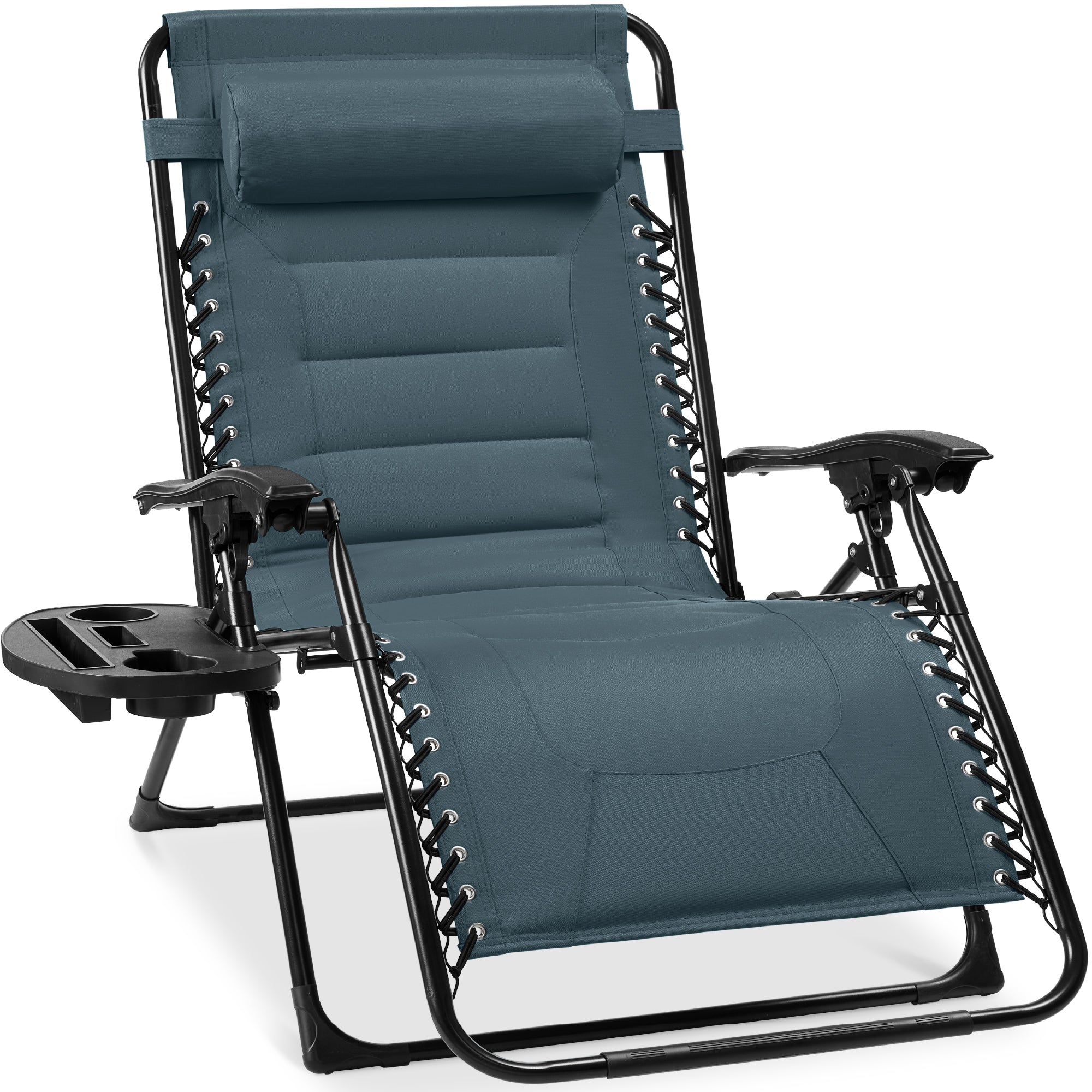 Oversized Padded Zero Gravity Chair, Folding Recliner w/ Headrest, Side Tray - Slate Blue