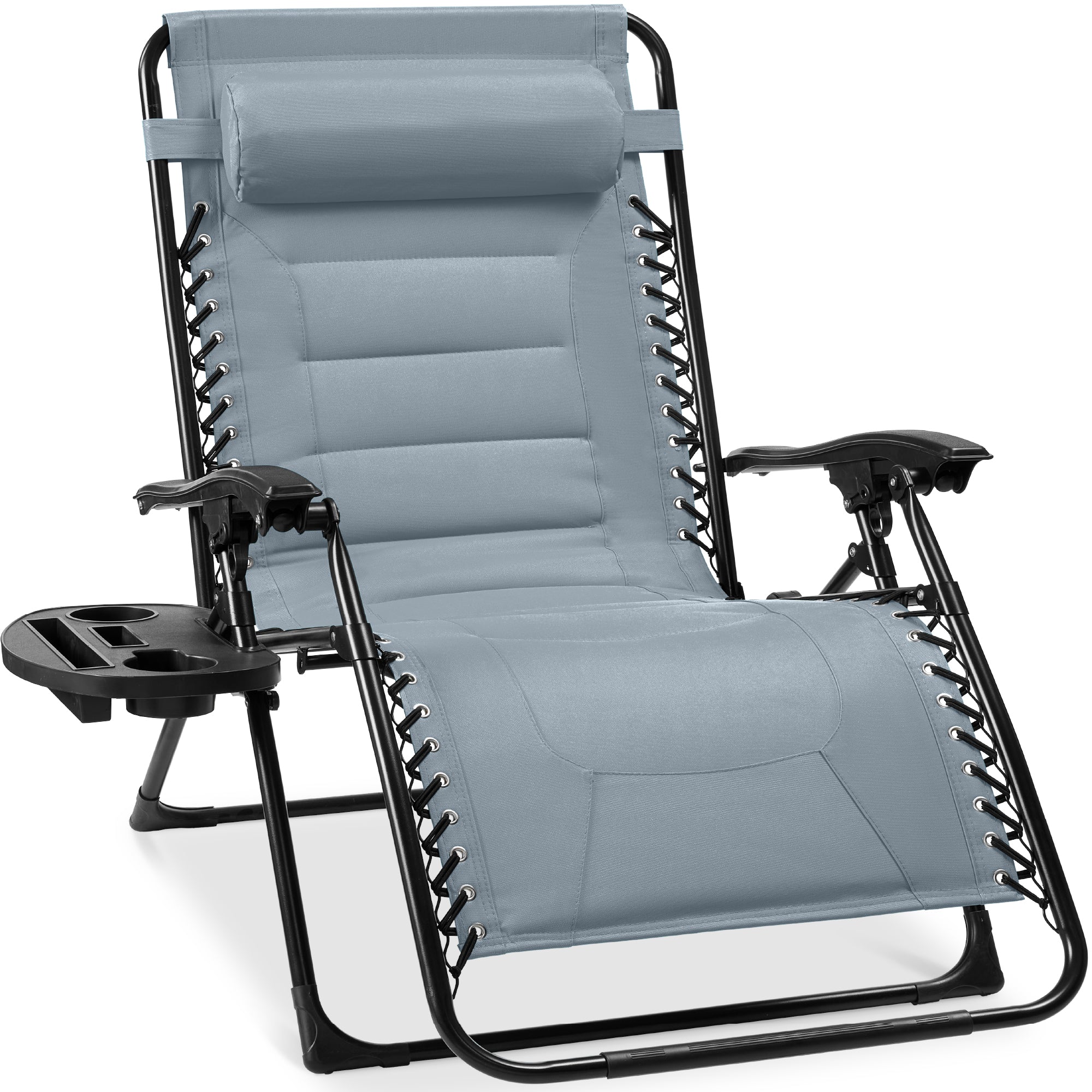 Oversized Padded Zero Gravity Chair, Folding Recliner w/ Headrest, Side Tray - Breeze Blue