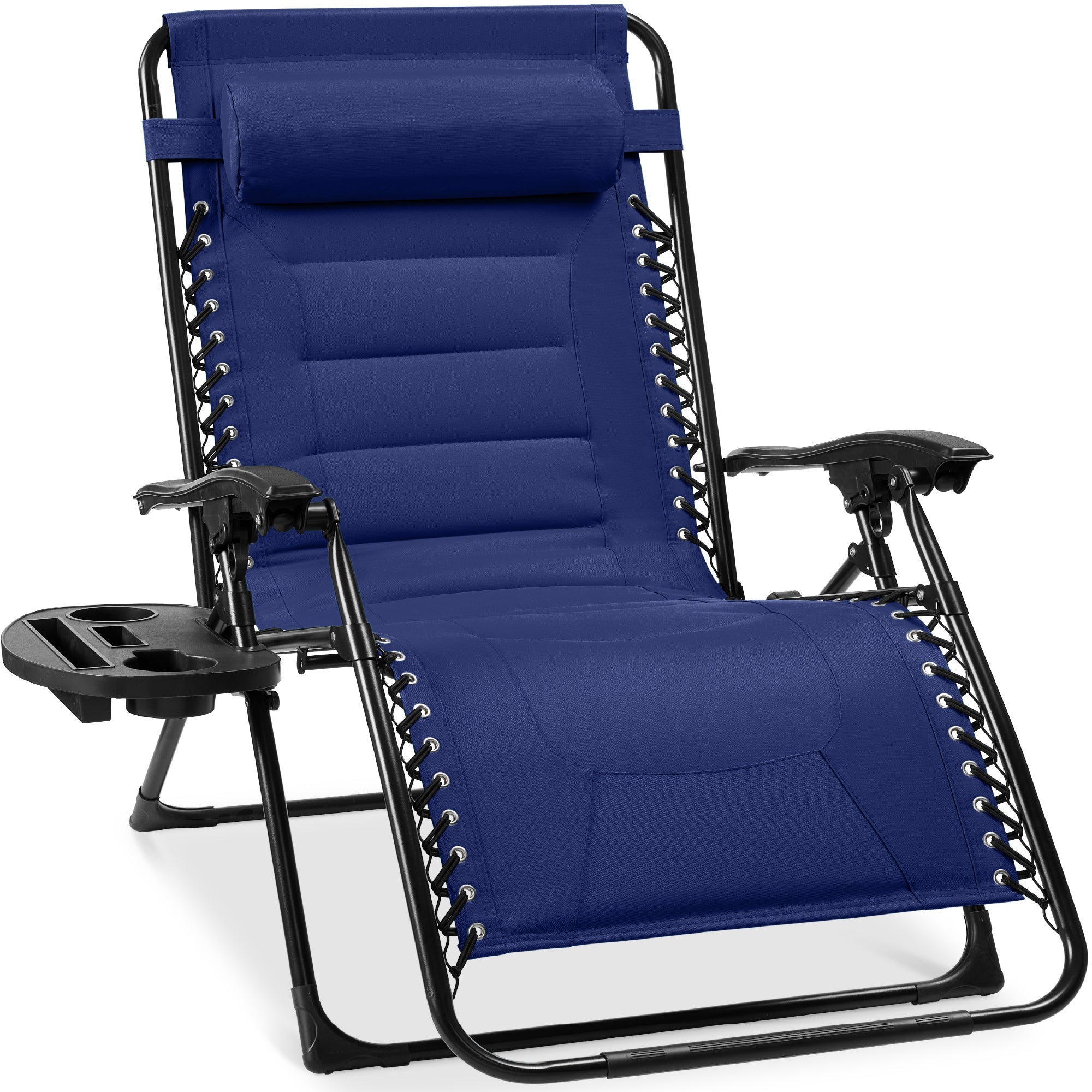 Oversized Padded Zero Gravity Chair, Folding Recliner w/ Headrest, Side Tray - Cobalt Blue