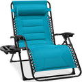 Oversized Padded Zero Gravity Chair, Folding Recliner w/ Headrest, Side Tray - Aqua Blue