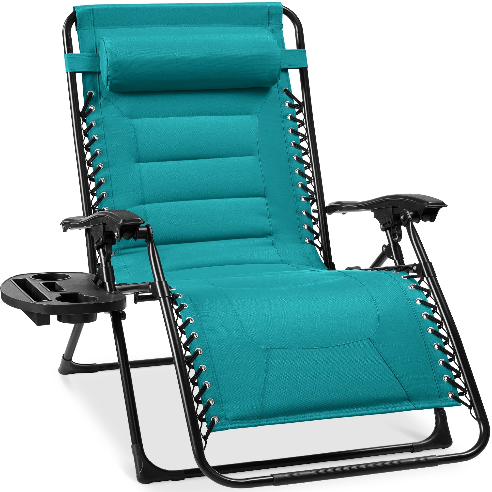 Oversized Padded Zero Gravity Chair, Folding Recliner w/ Headrest, Side Tray - Peacock Blue
