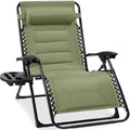 Oversized Padded Zero Gravity Chair, Folding Recliner w/ Headrest, Side Tray - Sage Green