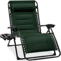 Oversized Padded Zero Gravity Chair, Folding Recliner w/ Headrest, Side Tray - Forest Green