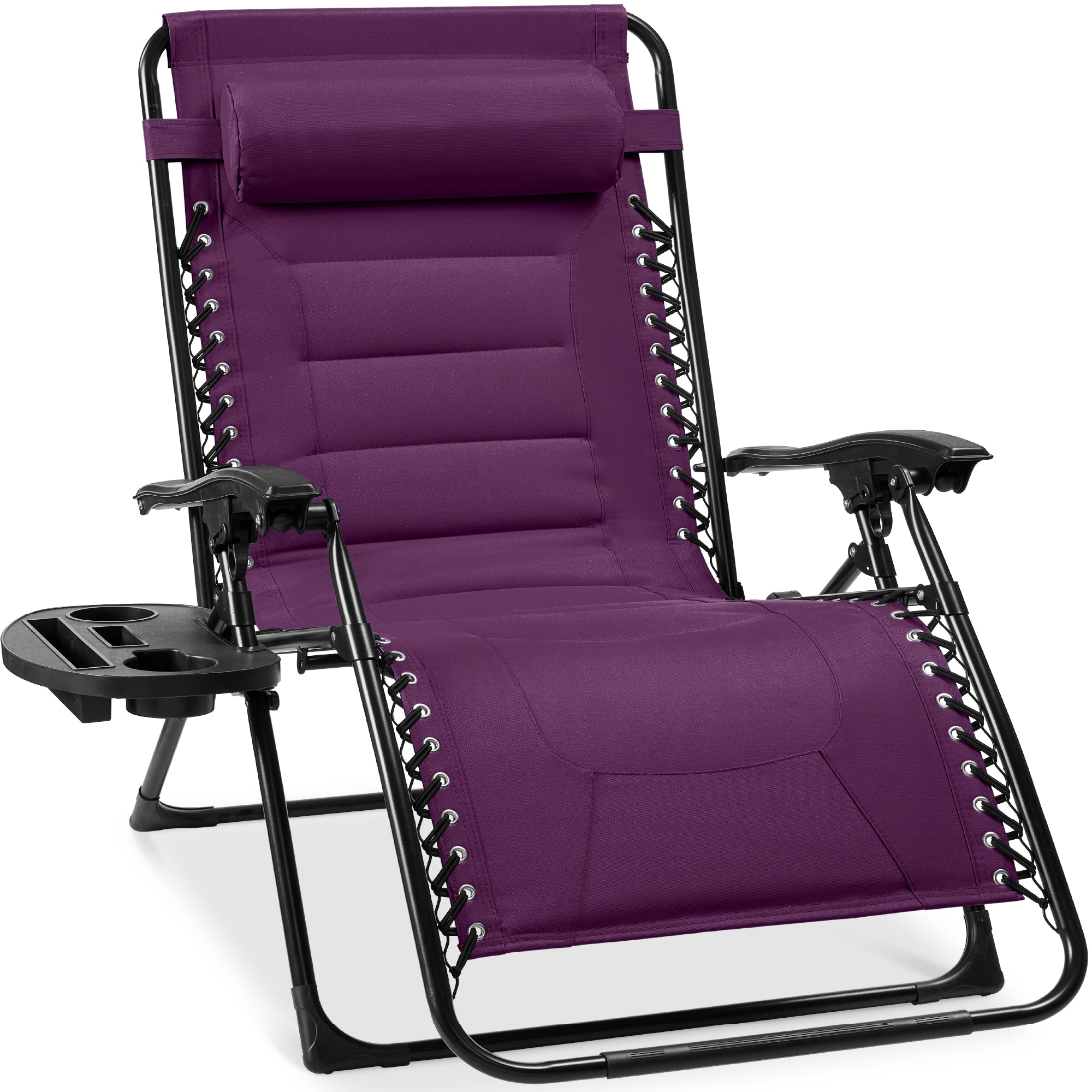 Oversized Padded Zero Gravity Chair, Folding Recliner w/ Headrest, Side Tray - Amethyst Purple