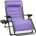 Oversized Padded Zero Gravity Chair, Folding Recliner w/ Headrest, Side Tray - Violet