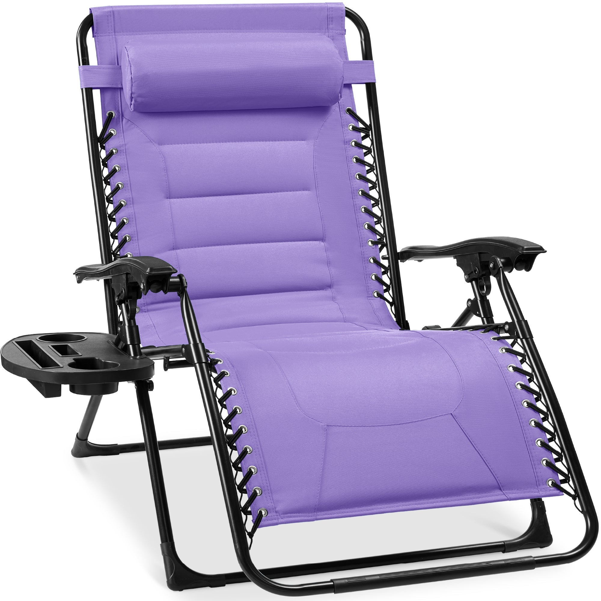 Oversized Padded Zero Gravity Chair, Folding Recliner w/ Headrest, Side Tray - Violet