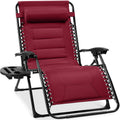 Oversized Padded Zero Gravity Chair, Folding Recliner w/ Headrest, Side Tray - Burgundy