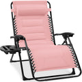 Oversized Padded Zero Gravity Chair, Folding Recliner w/ Headrest, Side Tray - Bubblegum Pink