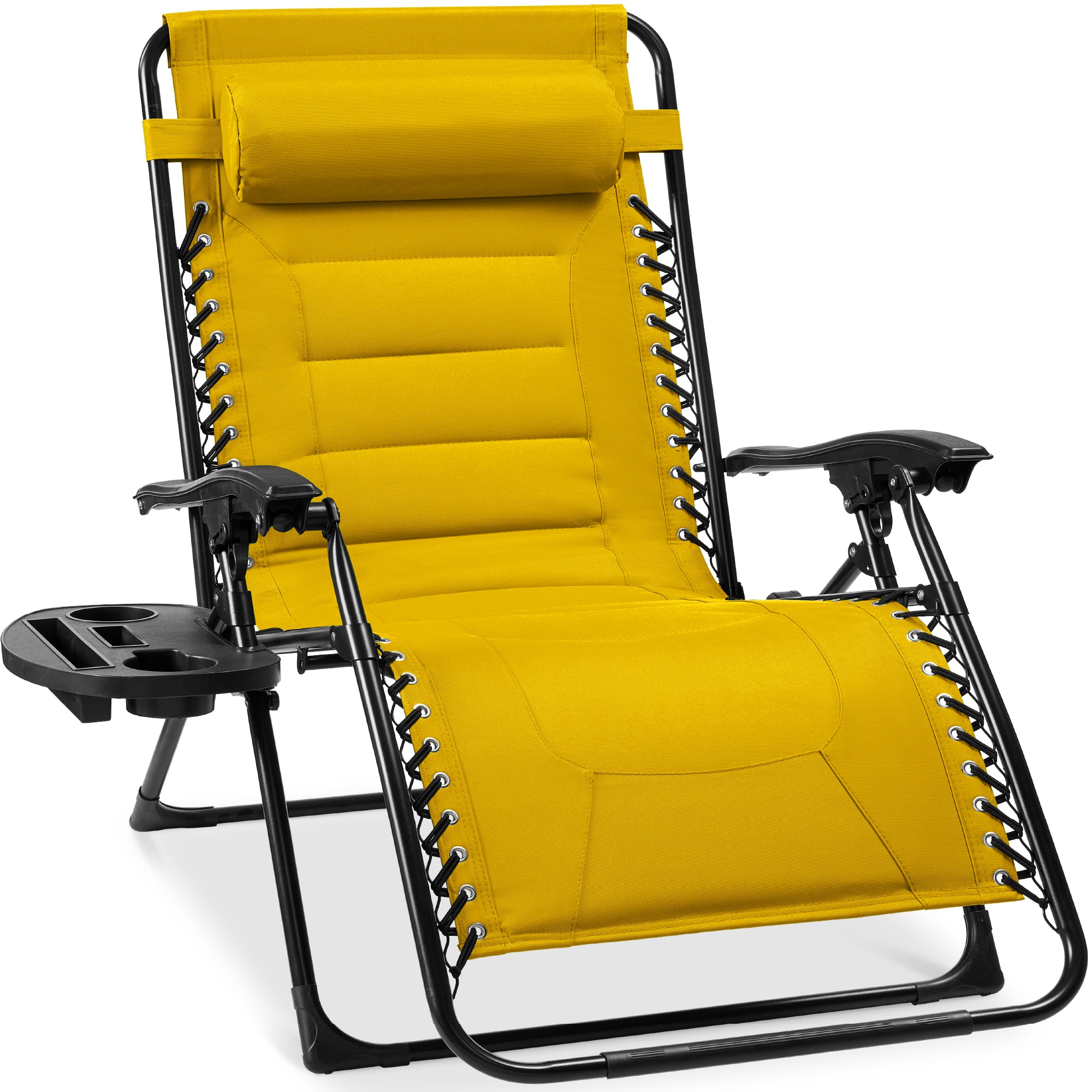 Oversized Padded Zero Gravity Chair, Folding Recliner w/ Headrest, Side Tray - Yellow