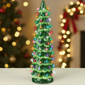 15in Ceramic Christmas Tree, Hand-Painted Holiday Decor w/ LED Lights - Green w/ Multicolor Lights
