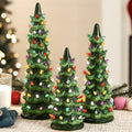 Set of 3 XL Pre-Lit Ceramic Tabletop Christmas Trees - Green w/ Multicolor Lights