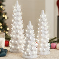 Set of 3 XL Pre-Lit Ceramic Tabletop Christmas Trees - White w/ Warm White Lights