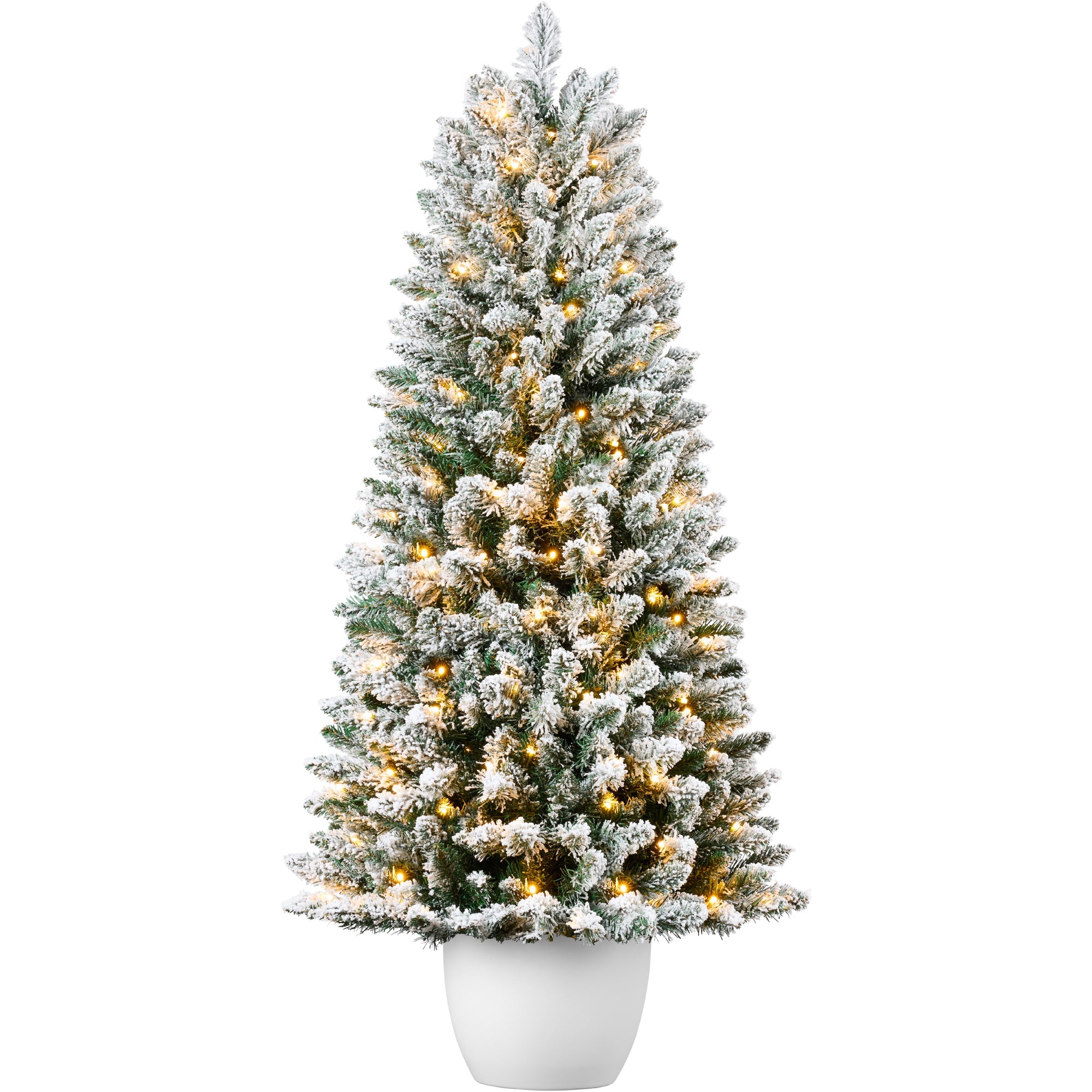 Pre-Lit Potted Flocked Christmas Tree w/ Twinkling White LEDs - 4.5ft