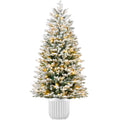 Pre-Lit Potted Flocked Christmas Tree w/Twinkling White & Multi LEDs - 4.5ft