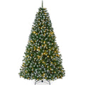 Pre-Lit Frosted Artificial Green Spruce Christmas Tree, w/Easy Assembly - 9ft