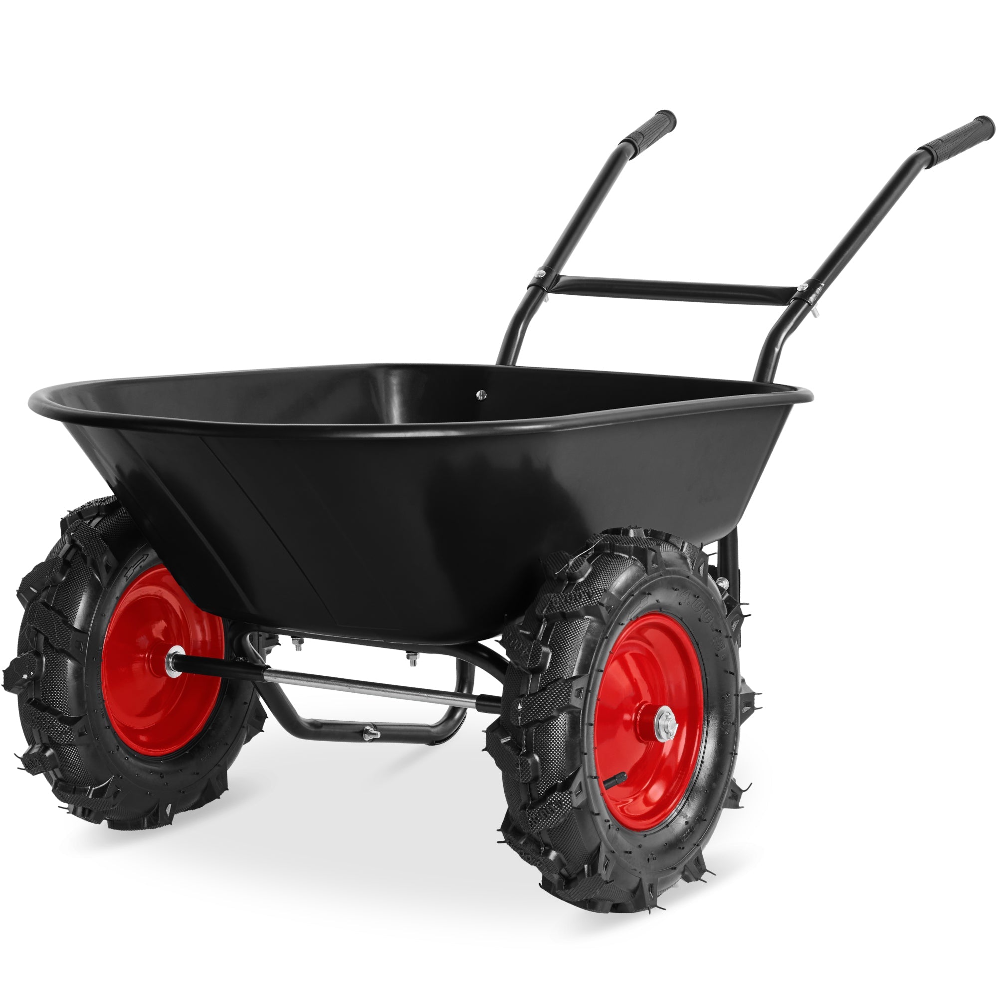 Dual-Wheel Wheelbarrow w/Built in Stand, 500lb Capacity, Extra Large Wheels - Black