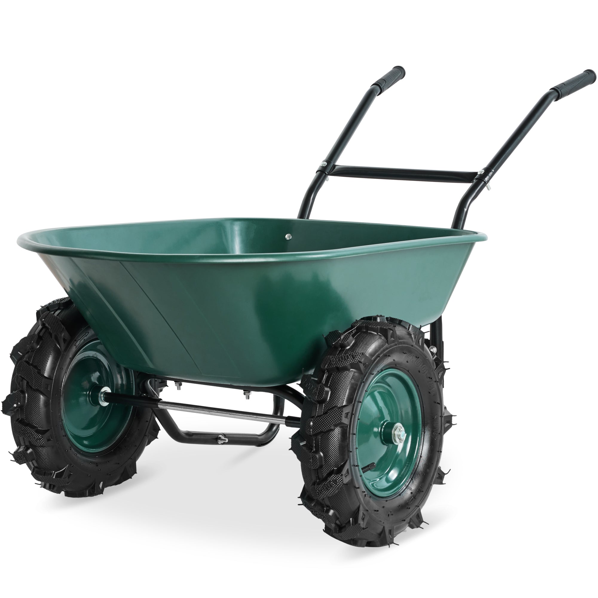 Dual-Wheel Wheelbarrow w/Built in Stand, 500lb Capacity, Extra Large Wheels - Green