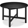 47in Round Solid Wood Dining Table, Modern Farmhouse Table For 4 - Black