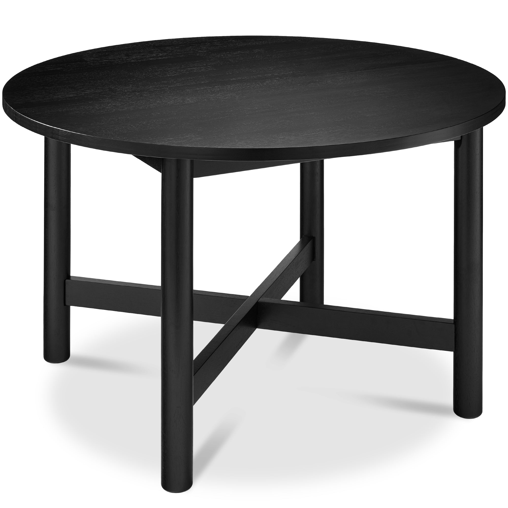47in Round Solid Wood Dining Table, Modern Farmhouse Table For 4 - Black