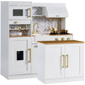 Pretend Kitchen Toy Set for Kids w/Lights, Sounds, Island, Espresso Machine - White