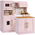 Pretend Kitchen Toy Set for Kids w/Lights, Sounds, Island, Espresso Machine - Pink