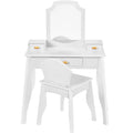 Kids Wooden Pretend Play Vanity and Chair Set w/ Mirror - White