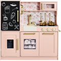 Pretend Play Kitchen Wooden Toy Set for Kids with 11 Accessories - Plush Pink with Peach