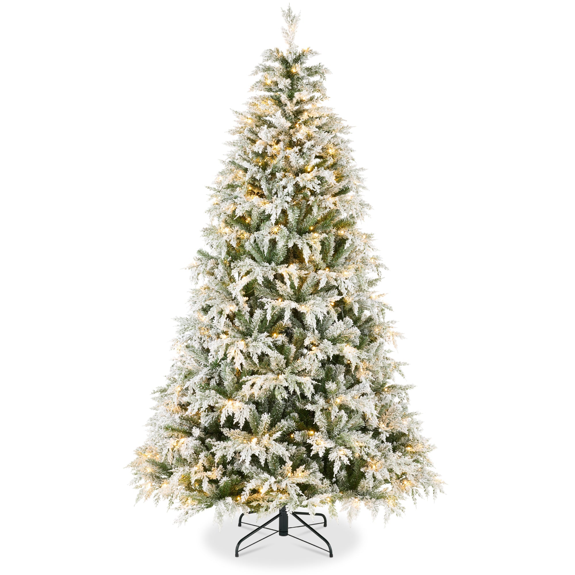 Pre-Lit Flocked Cedar Cypress Christmas Tree w/ Twinkling Lights - 7.5ft