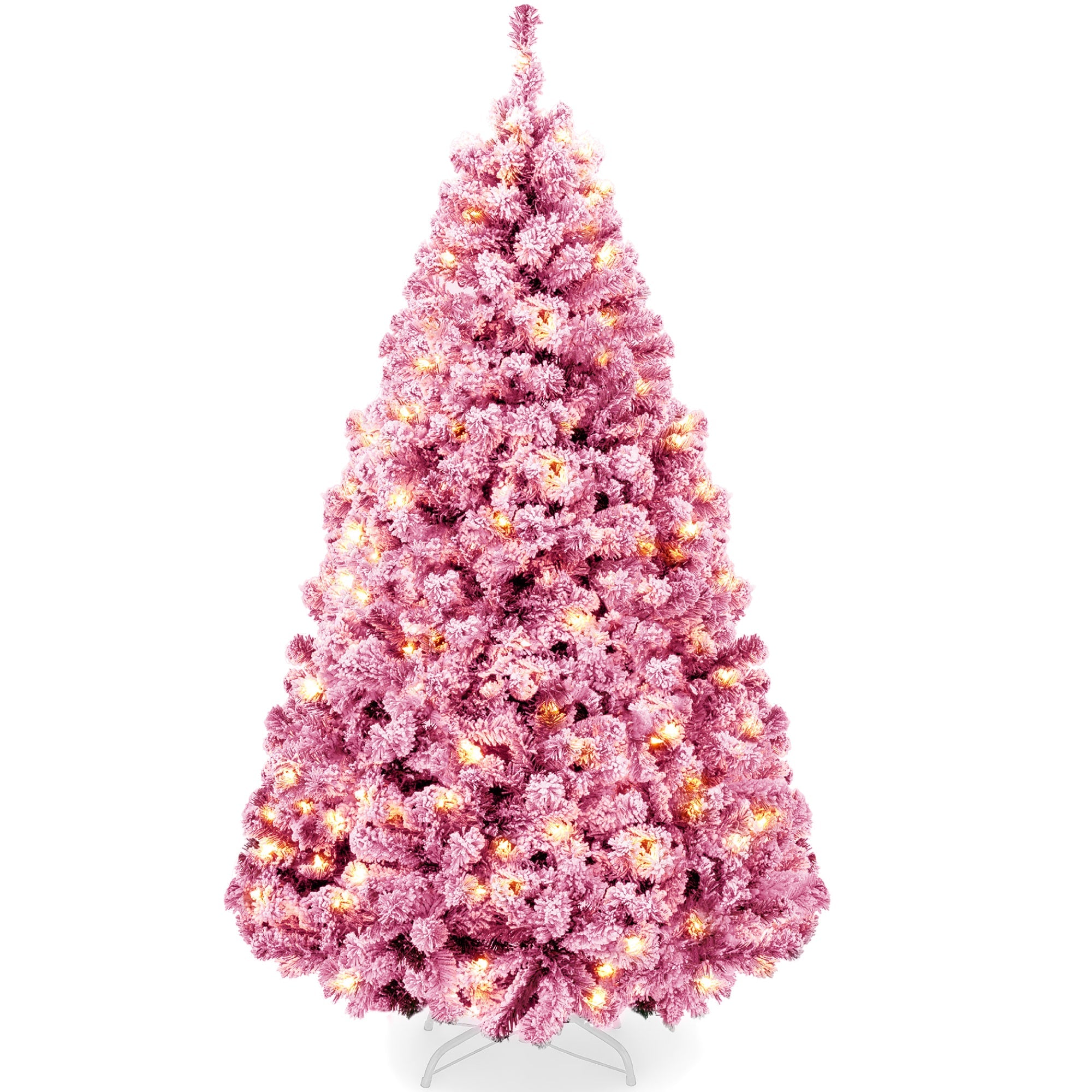 Pre-lit Christmas Tree, Snow Flocked Holiday Decor w/Twinkle Lights - Pink