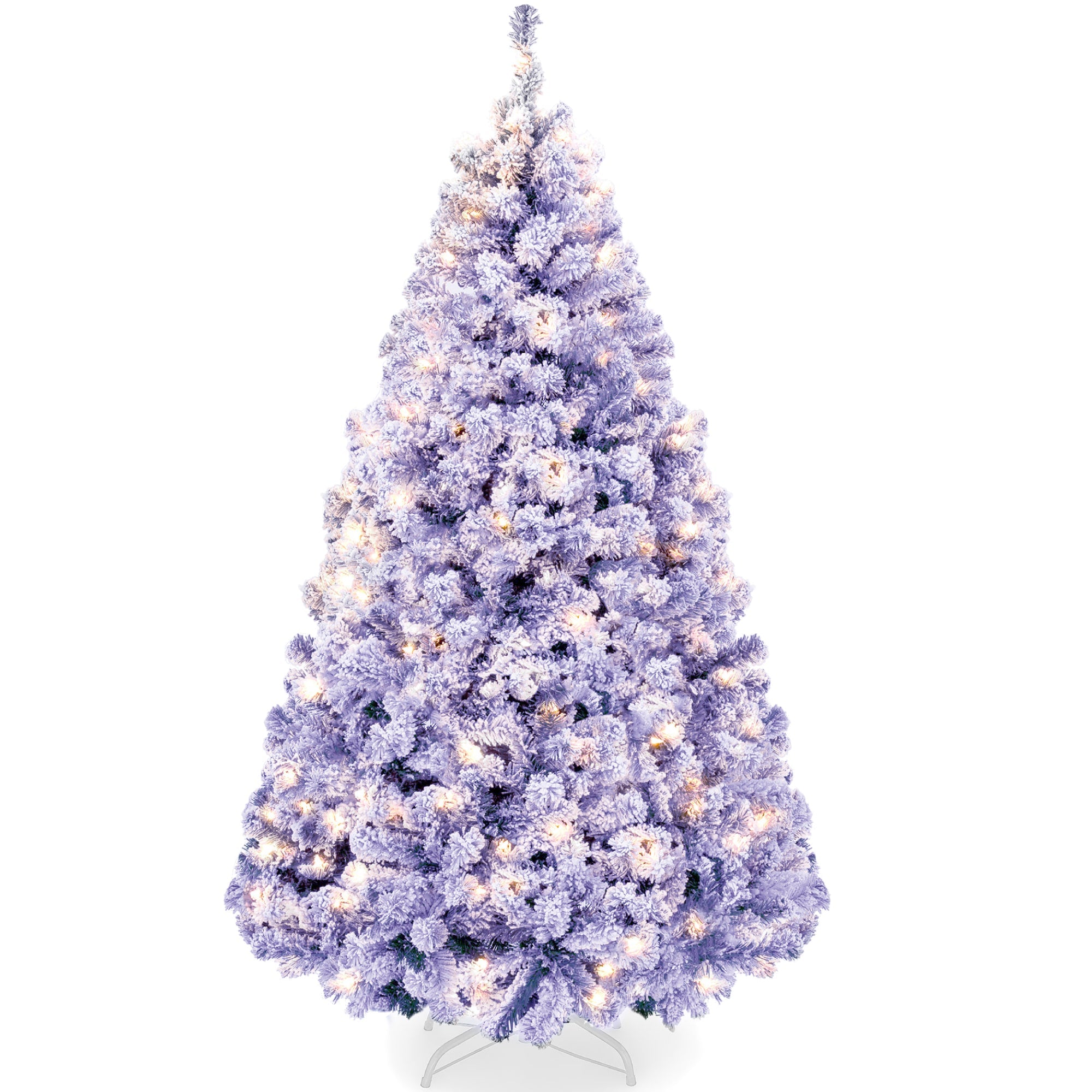 Pre-lit Christmas Tree, Snow Flocked Holiday Decor w/Twinkle Lights - Lavender