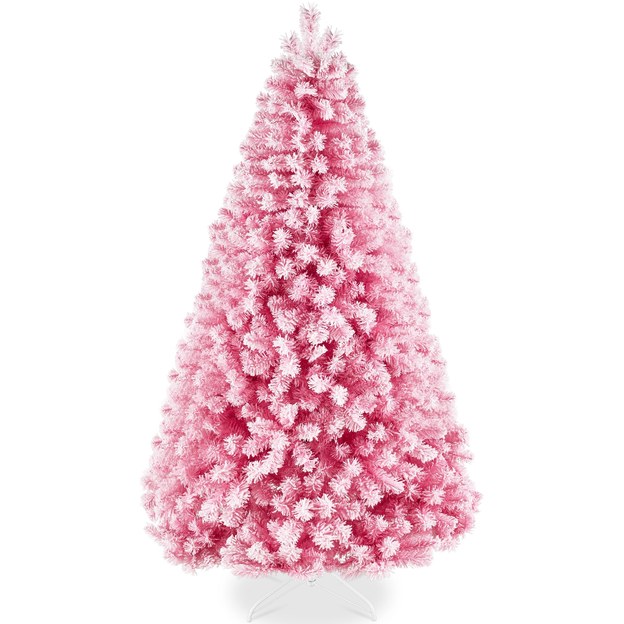 Snow Flocked Colorful Artificial Pine Christmas Tree w/ Foldable Metal Base - Pink