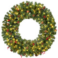 Pre-Lit Artificial Christmas Wreath w/Berries & Pinecones, Lights - 60in