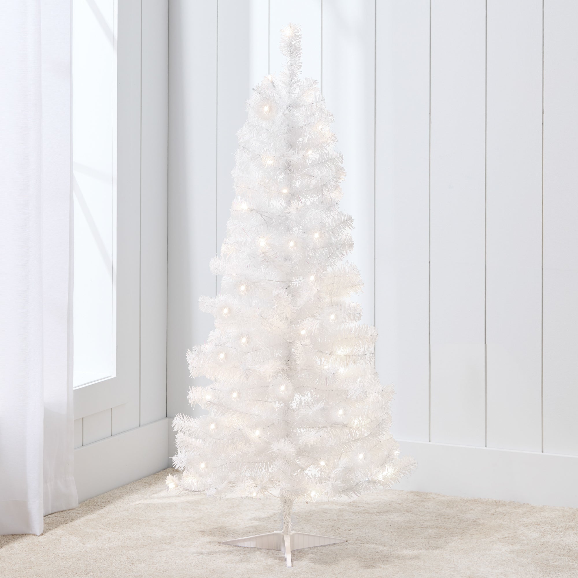Pre-lit Colorful Mini Spruce Christmas Tree w/ LED Lights - 4ft - White Tinsel