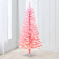 Pre-lit Colorful Mini Spruce Christmas Tree w/ LED Lights - 4ft - Pink Tinsel